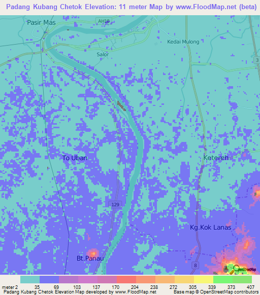 Padang Kubang Chetok,Malaysia Elevation Map