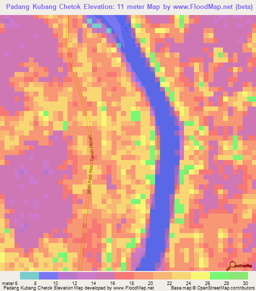 Padang Kubang Chetok,Malaysia Elevation Map