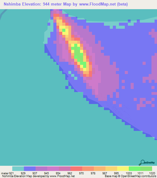 Nshimba,Zambia Elevation Map