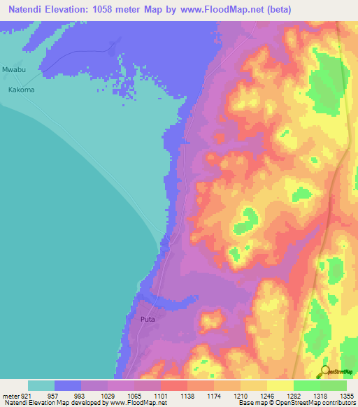 Natendi,Zambia Elevation Map