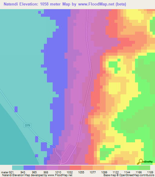 Natendi,Zambia Elevation Map