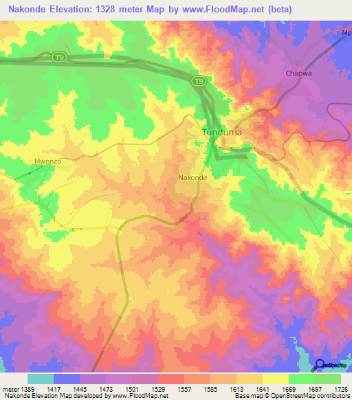 Nakonde,Zambia Elevation Map