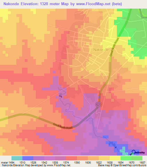 Nakonde,Zambia Elevation Map