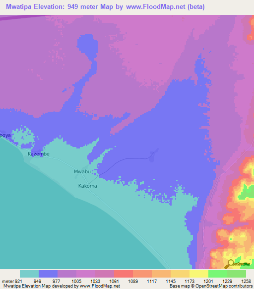 Mwatipa,Zambia Elevation Map