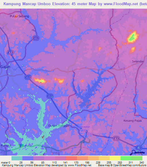 Kampung Mancap Umboo,Malaysia Elevation Map