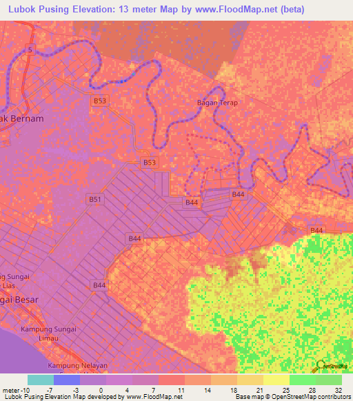 Lubok Pusing,Malaysia Elevation Map