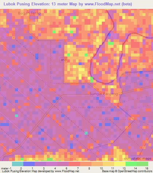 Lubok Pusing,Malaysia Elevation Map
