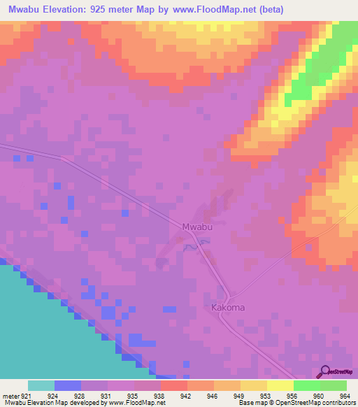 Mwabu,Zambia Elevation Map