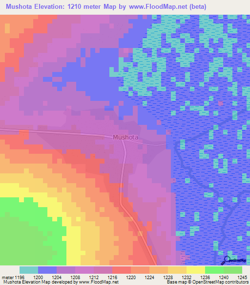 Mushota,Zambia Elevation Map