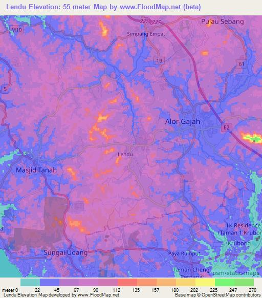 Lendu,Malaysia Elevation Map