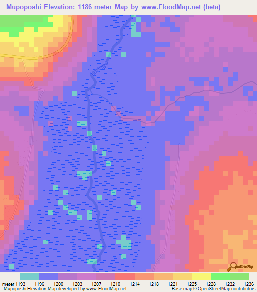 Mupoposhi,Zambia Elevation Map