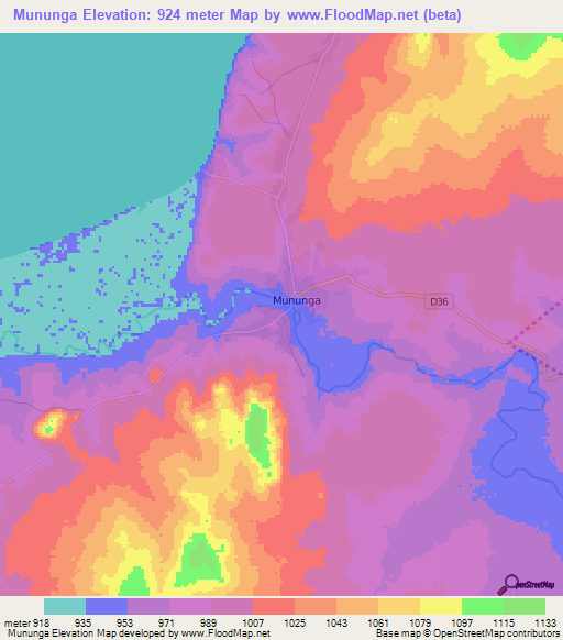 Mununga,Zambia Elevation Map