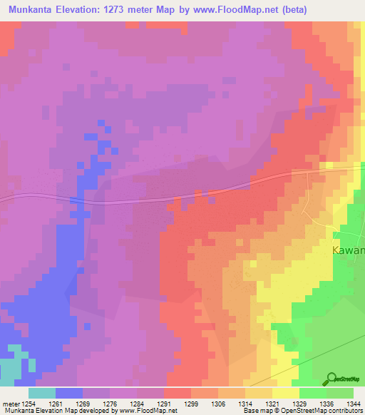 Munkanta,Zambia Elevation Map