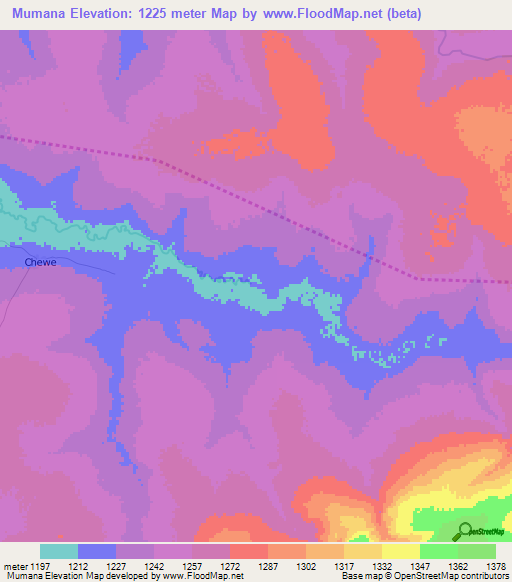 Mumana,Zambia Elevation Map