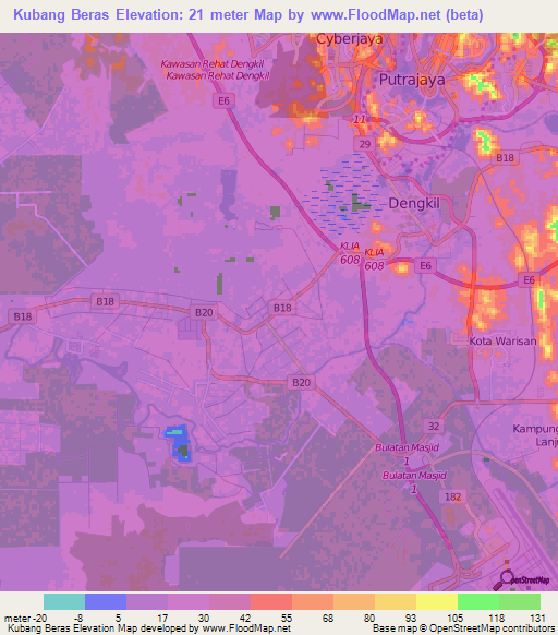 Kubang Beras,Malaysia Elevation Map