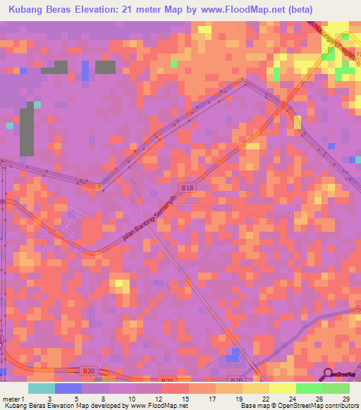 Kubang Beras,Malaysia Elevation Map