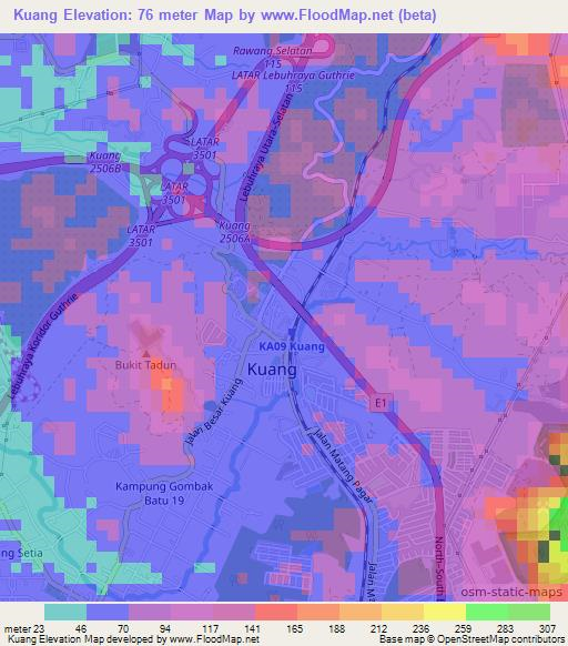 Kuang,Malaysia Elevation Map