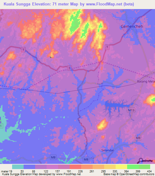 Kuala Sungga,Malaysia Elevation Map