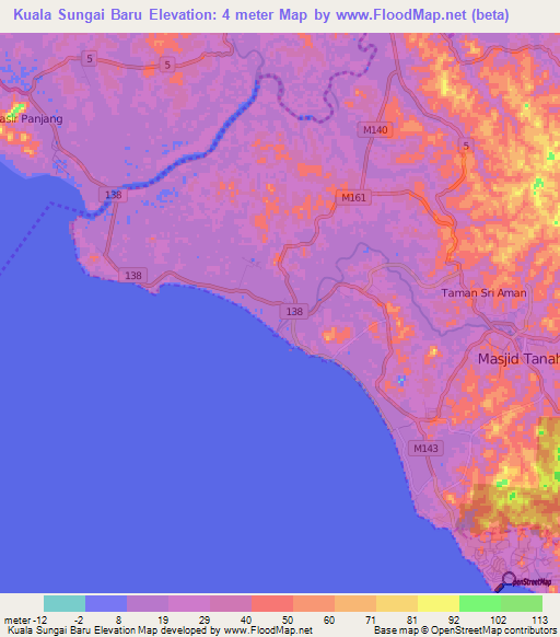 Kuala Sungai Baru,Malaysia Elevation Map