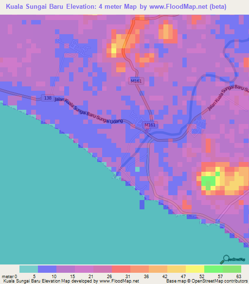 Kuala Sungai Baru,Malaysia Elevation Map