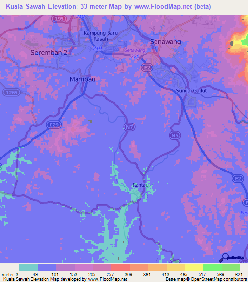 Kuala Sawah,Malaysia Elevation Map