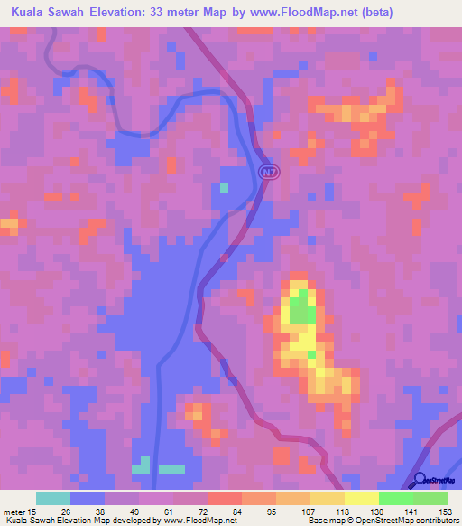 Kuala Sawah,Malaysia Elevation Map