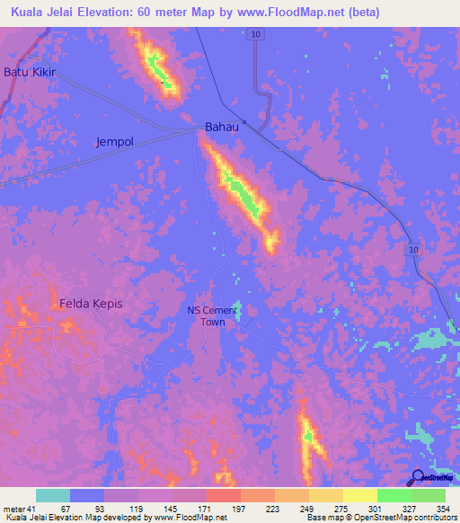 Kuala Jelai,Malaysia Elevation Map