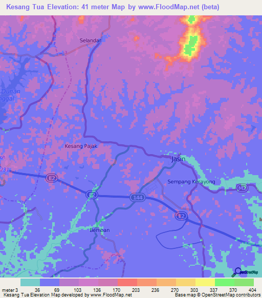 Kesang Tua,Malaysia Elevation Map