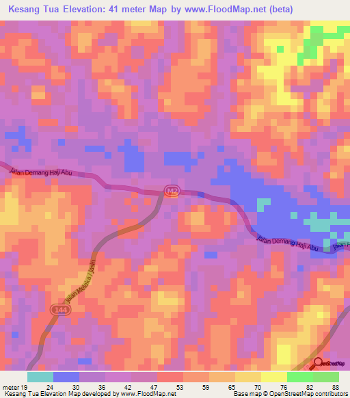 Kesang Tua,Malaysia Elevation Map