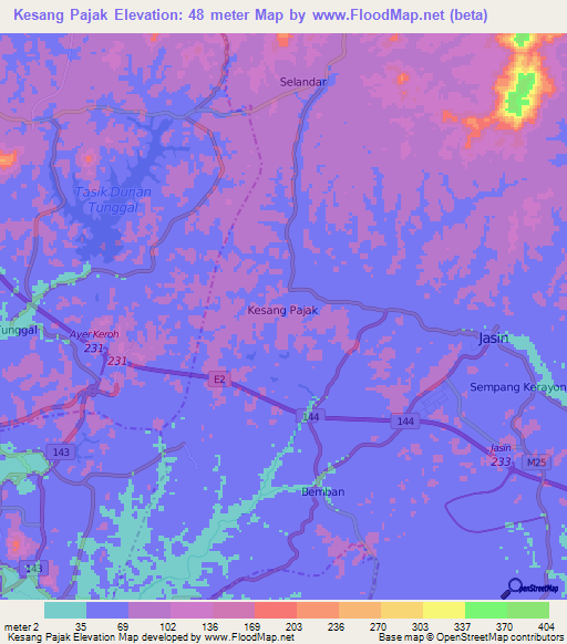 Kesang Pajak,Malaysia Elevation Map