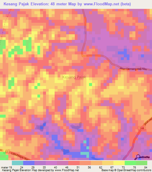 Kesang Pajak,Malaysia Elevation Map