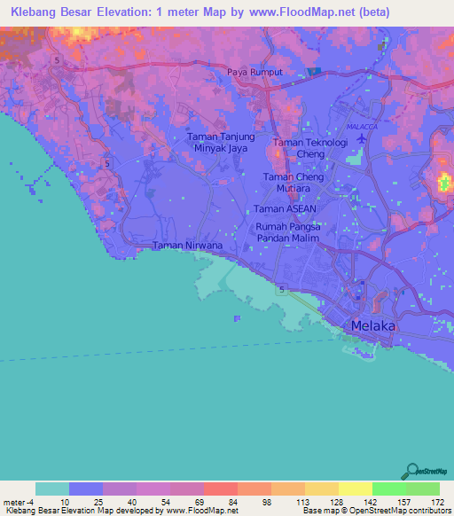 Klebang Besar,Malaysia Elevation Map