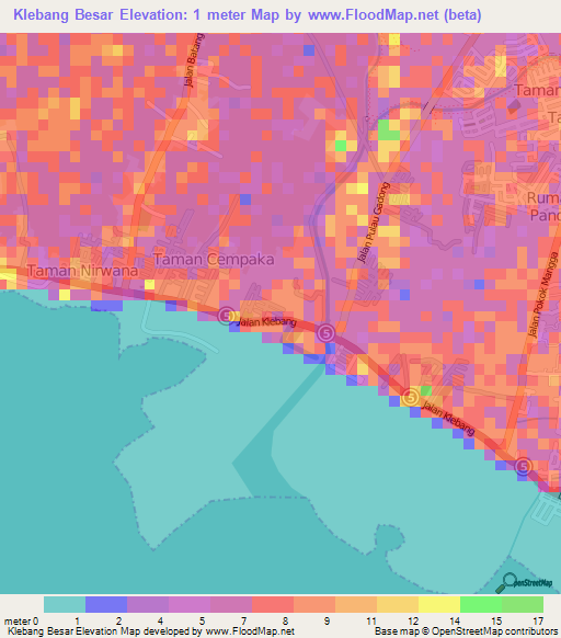 Klebang Besar,Malaysia Elevation Map