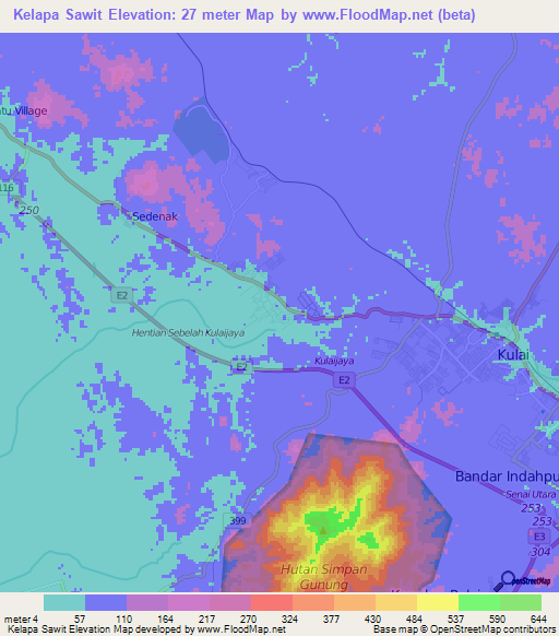 Kelapa Sawit,Malaysia Elevation Map