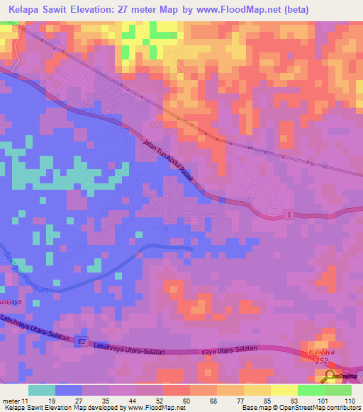 Kelapa Sawit,Malaysia Elevation Map