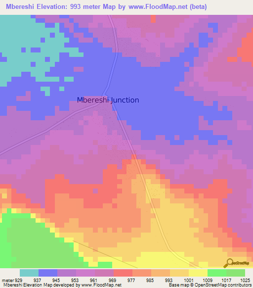 Mbereshi,Zambia Elevation Map