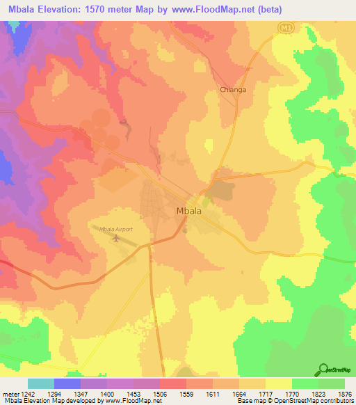 Mbala,Zambia Elevation Map