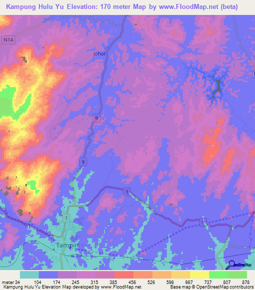 Kampung Hulu Yu,Malaysia Elevation Map