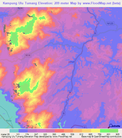 Kampung Ulu Tumang,Malaysia Elevation Map