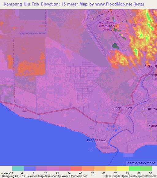 Kampung Ulu Tris,Malaysia Elevation Map