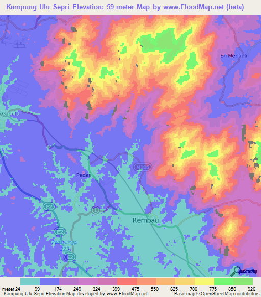 Kampung Ulu Sepri,Malaysia Elevation Map