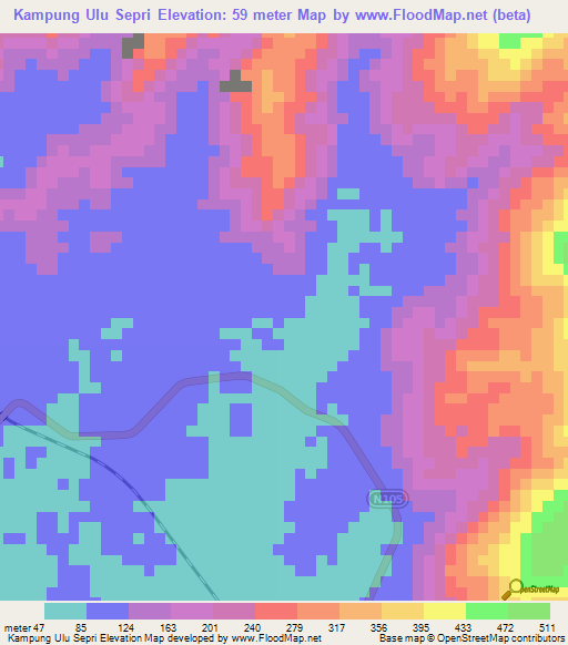 Kampung Ulu Sepri,Malaysia Elevation Map