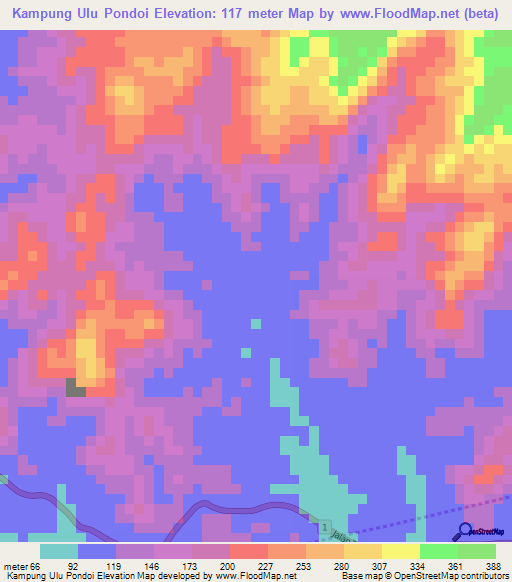 Kampung Ulu Pondoi,Malaysia Elevation Map