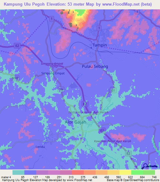 Kampung Ulu Pegoh,Malaysia Elevation Map