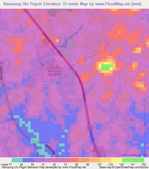 Kampung Ulu Pegoh,Malaysia Elevation Map