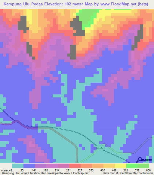 Kampung Ulu Pedas,Malaysia Elevation Map