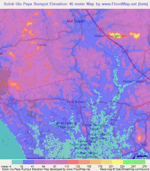 Solok Ulu Paya Rumput,Malaysia Elevation Map