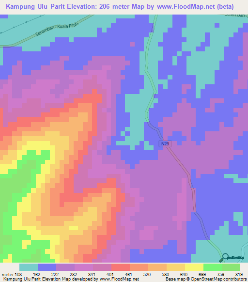 Kampung Ulu Parit,Malaysia Elevation Map