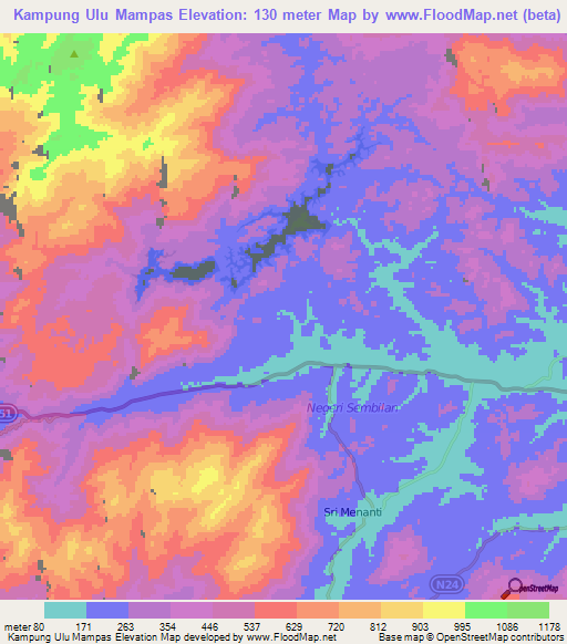 Kampung Ulu Mampas,Malaysia Elevation Map