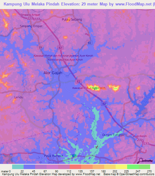 Kampung Ulu Melaka Pindah,Malaysia Elevation Map